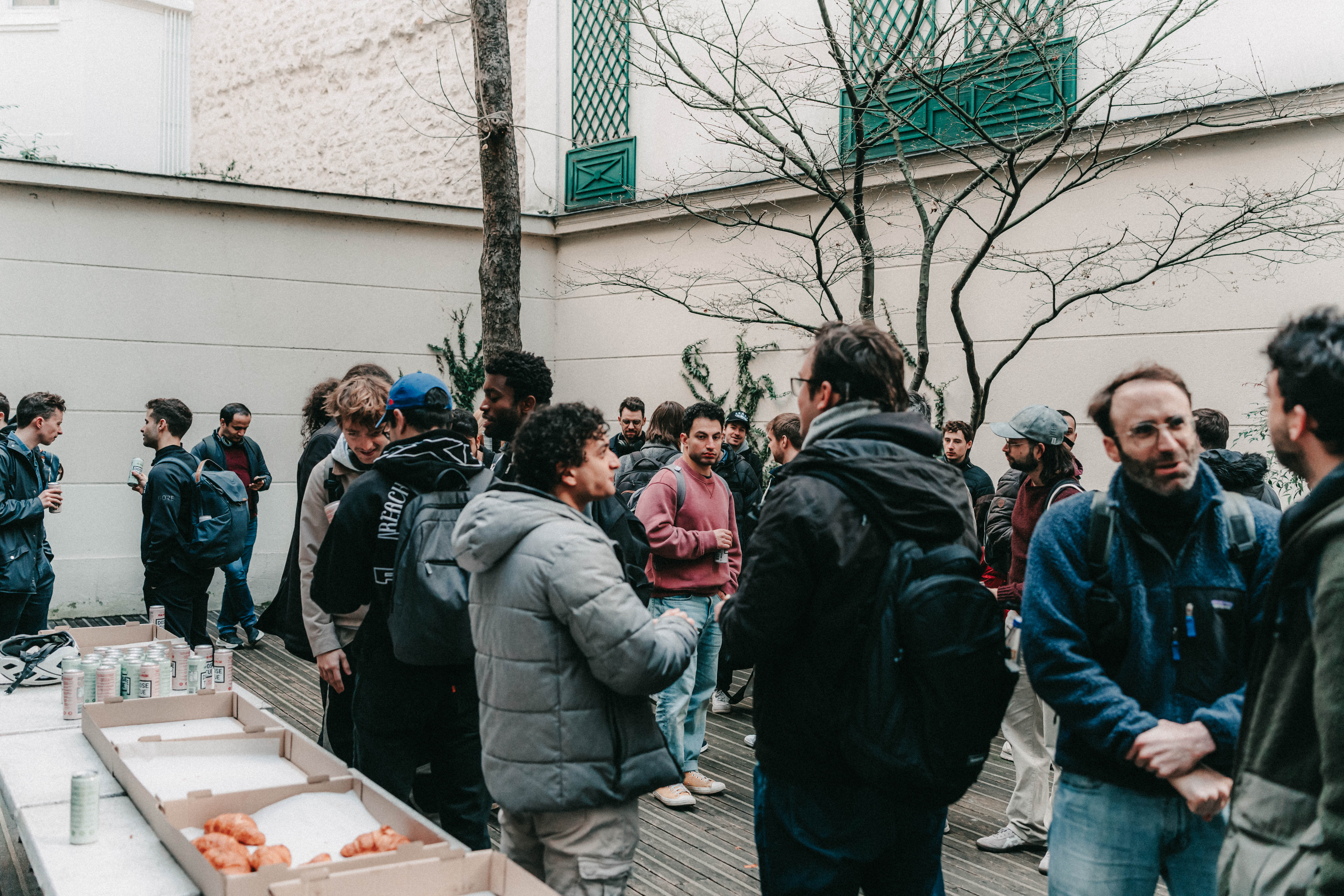 Participants gathered outside at the Paris hackathon venue