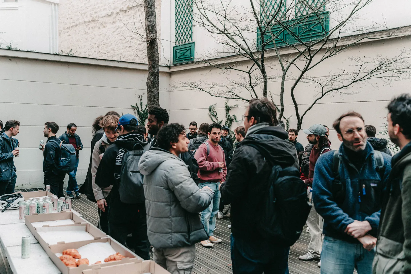 Participants gathered outside at the Paris hackathon venue